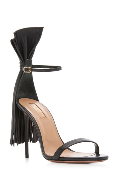 Shop Aquazzura Whip It Fringed Leather Sandals In Black