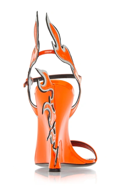 Shop Prada Flame Patent Leather Wedge Sandals In Orange