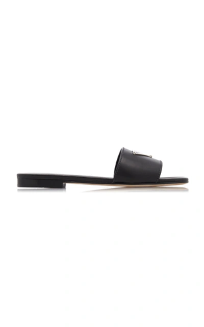 Shop Prada Appliquéd Leather Slides In Black