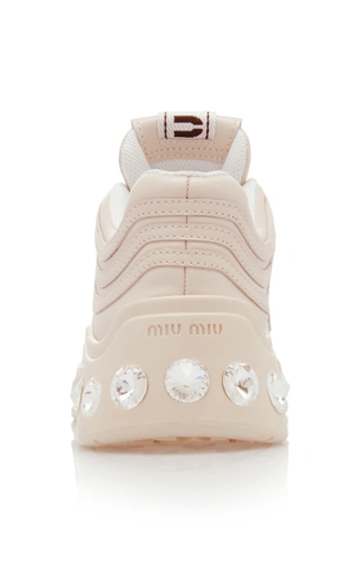 Shop Miu Miu Crystal-embellished Leather Sneakers In Neutral