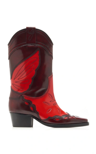 Shop Ganni High Texas Boots In Red