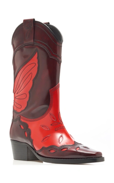 Shop Ganni High Texas Boots In Red