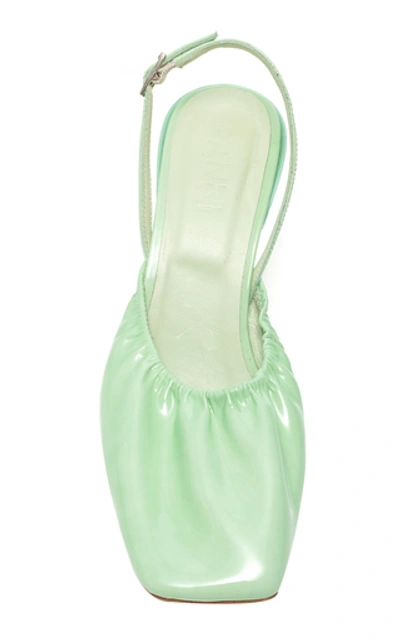 Shop Ganni Ruched Leather Pumps In Green
