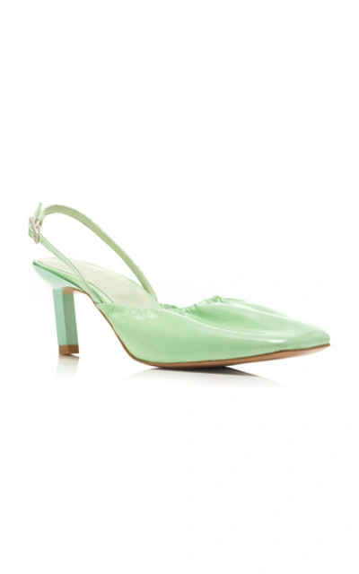 Shop Ganni Ruched Leather Pumps In Green