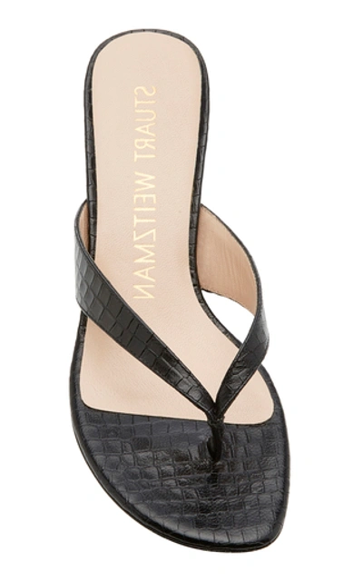 Shop Stuart Weitzman Brigida Croc-effect Leather Sandals In Black
