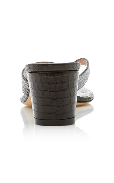 Shop Stuart Weitzman Brigida Croc-effect Leather Sandals In Black