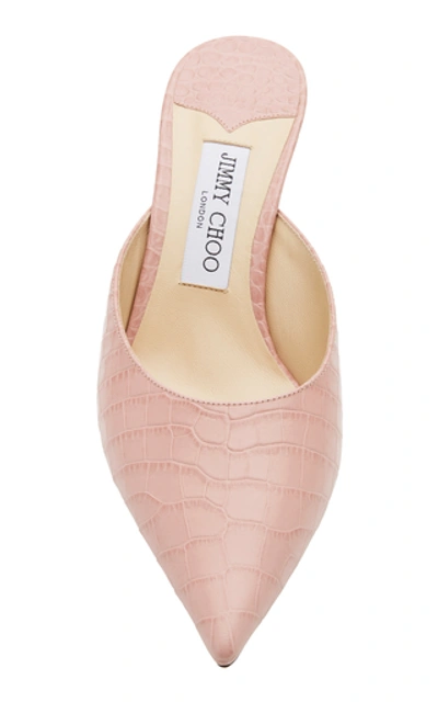 Shop Jimmy Choo Rav Croc-effect Leather Mules In Pink