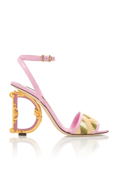 Shop Dolce & Gabbana Embellished Heel Leather And Raffia Sandals In Pink