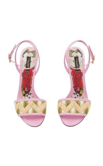 Shop Dolce & Gabbana Embellished Heel Leather And Raffia Sandals In Pink