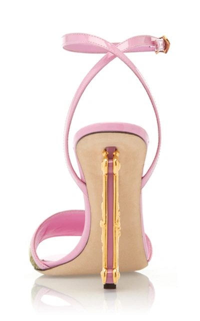 Shop Dolce & Gabbana Embellished Heel Leather And Raffia Sandals In Pink