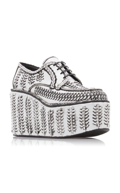 Shop Prada Women's Woven Platform Loafers In Black,white