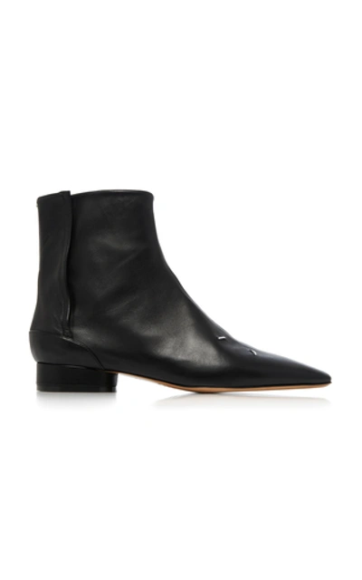 Shop Maison Margiela Embroidered Leather Ankle Boots In Black