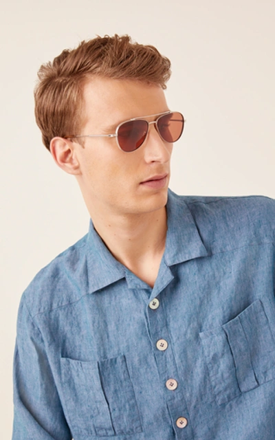 Shop Oliver Peoples Rikson Aviator Sunglasses In Silver