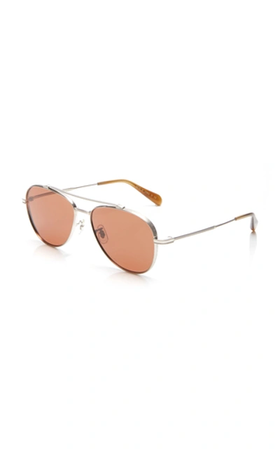 Shop Oliver Peoples Rikson Aviator Sunglasses In Silver