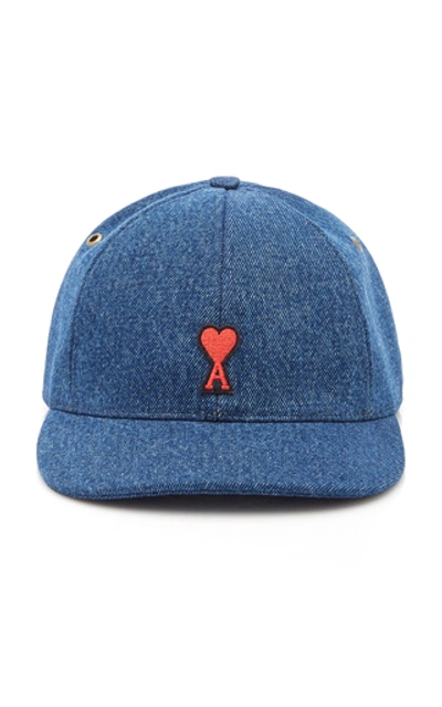 Shop Ami Alexandre Mattiussi Embroidered Denim Hat In Blue