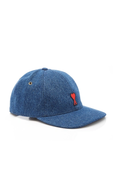 Shop Ami Alexandre Mattiussi Embroidered Denim Hat In Blue