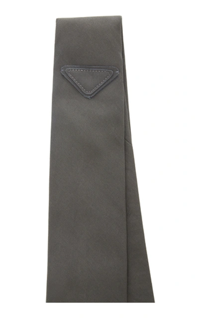 Shop Prada Logo-detailed Poplin Tie In Grey