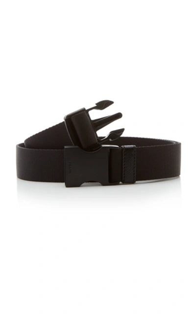 Shop Prada Matte Leather Buckle Belt In Black