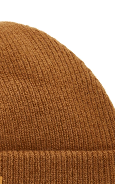Shop Acne Studios Kansy Appliquéd Ribbed Wool-blend Beanie In Brown