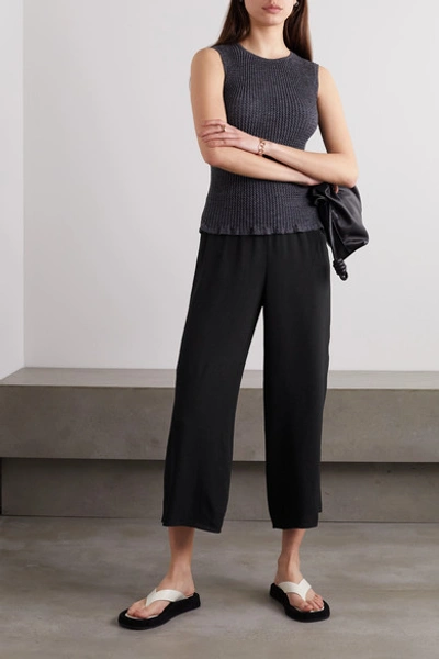 Shop Theory Cropped Crepe Wide-leg Pants In Black