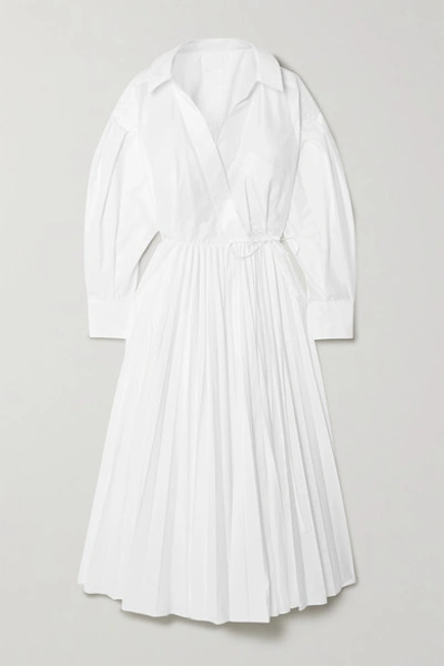 Shop Valentino Pleated Cotton-blend Poplin Shirt Dress In White