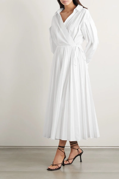 Shop Valentino Pleated Cotton-blend Poplin Shirt Dress In White