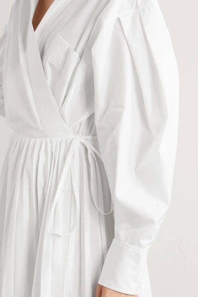 Shop Valentino Pleated Cotton-blend Poplin Shirt Dress In White