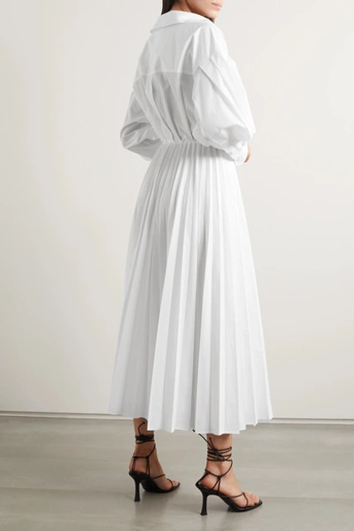 Shop Valentino Pleated Cotton-blend Poplin Shirt Dress In White