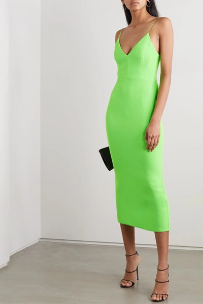 Shop Alex Perry Drake Stretch-crepe Midi Dress In Lime Green
