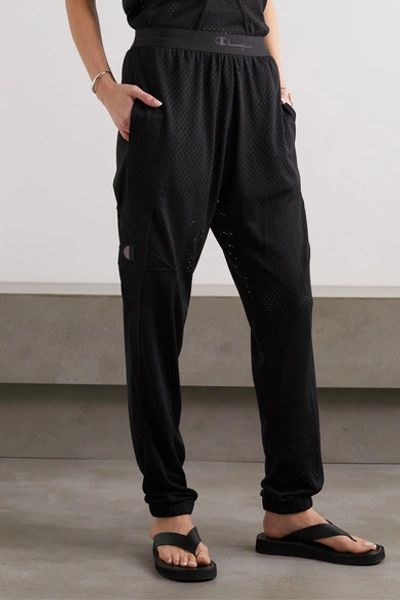Shop Rick Owens Champion Appliquéd Mesh Track Pants In Black