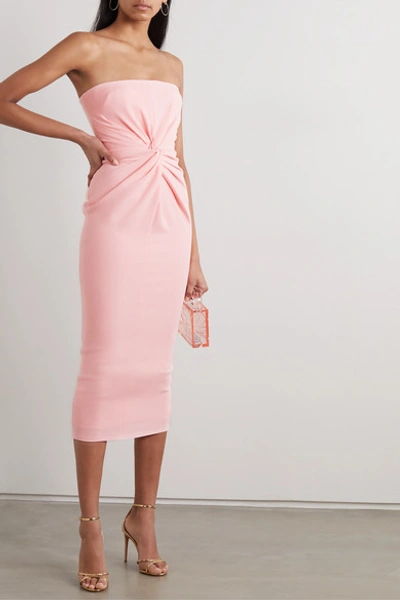 Shop Alex Perry Lindsey Strapless Gathered Crepe Midi Dress In Pastel Pink