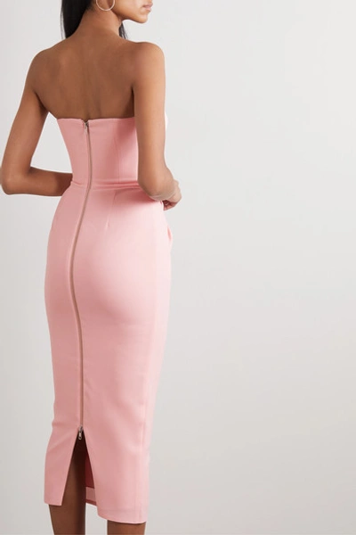 Shop Alex Perry Lindsey Strapless Gathered Crepe Midi Dress In Pastel Pink