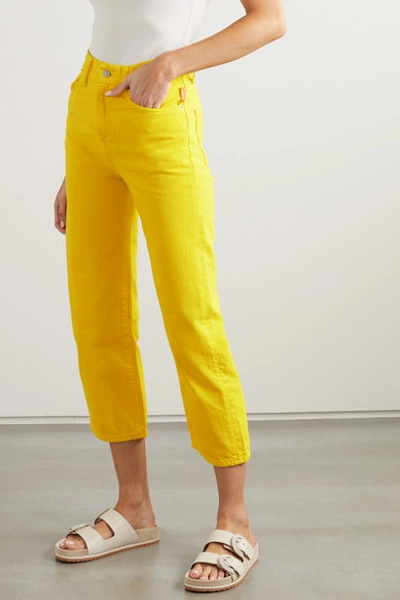 Shop Denimist Pierce Cropped High-rise Straight-leg Jeans In Yellow