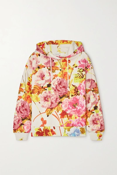 Shop Dries Van Noten Floral-print Cotton-jersey Hoodie In Ecru