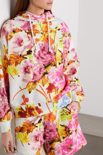 Shop Dries Van Noten Floral-print Cotton-jersey Hoodie In Ecru