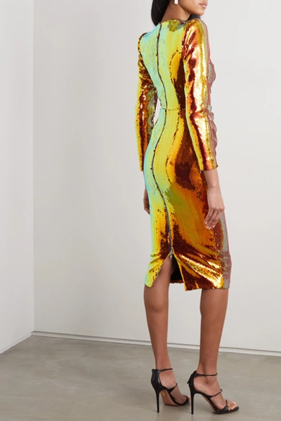 Shop Alex Perry Kelsey Sequined Crepe Midi Dress In Gold