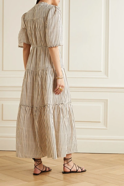 Shop Apiece Apart Alta Tiered Polka-dot Organic Cotton-twill Maxi Dress In Ecru