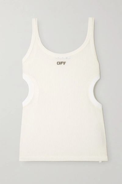 Shop Off-white Cutout Printed Ribbed Jersey Tank In White