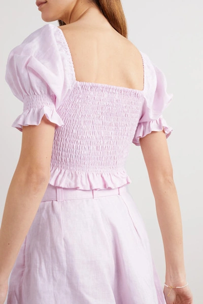 Shop Faithfull The Brand + Net Sustain Lenora Cropped Shirred Linen Top In Pastel Pink