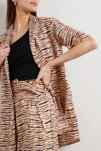 Shop Faithfull The Brand + Net Sustain Charlita Tiger-print Linen Shirt In Brown