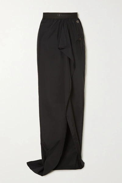 Shop Rick Owens + Champion Ruffled Embroidered Shell Maxi Skirt In Black