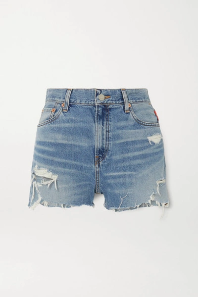 Shop Denimist Karen Distressed Denim Shorts In Mid Denim