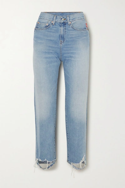 Shop Denimist Pierce Cropped Distressed High-rise Straight-leg Jeans In Light Denim