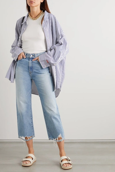 Shop Denimist Pierce Cropped Distressed High-rise Straight-leg Jeans In Light Denim