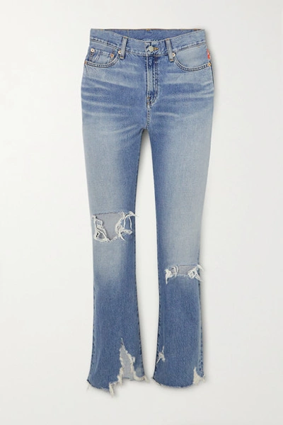 Shop Denimist Joni Distressed Mid-rise Slim-leg Jeans In Blue