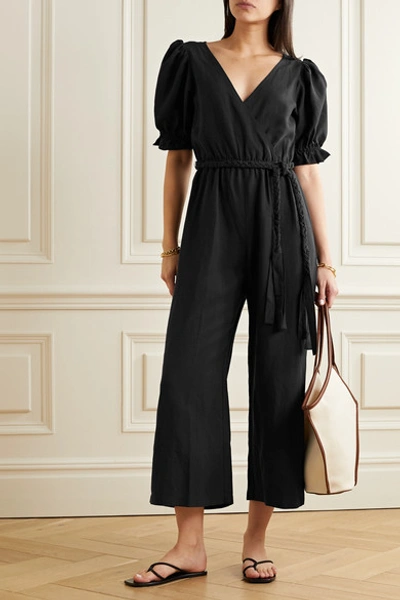 Shop Apiece Apart Chabrol Belted Wrap-effect Tencel And Linen-blend Jumpsuit In Black