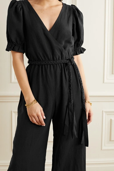 Shop Apiece Apart Chabrol Belted Wrap-effect Tencel And Linen-blend Jumpsuit In Black