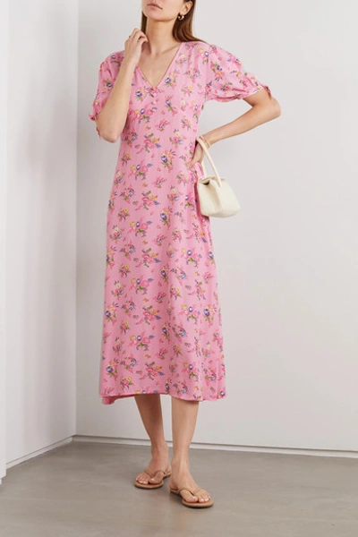 Shop Faithfull The Brand + Net Sustain Daija Floral-print Crepe Midi Dress In Baby Pink