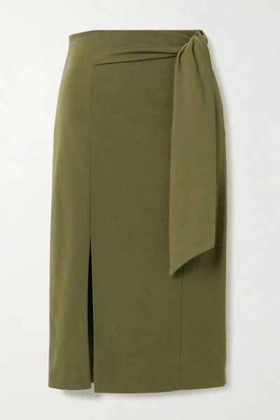 Shop Alice And Olivia Riva Belted Ponte Midi Skirt In Army Green