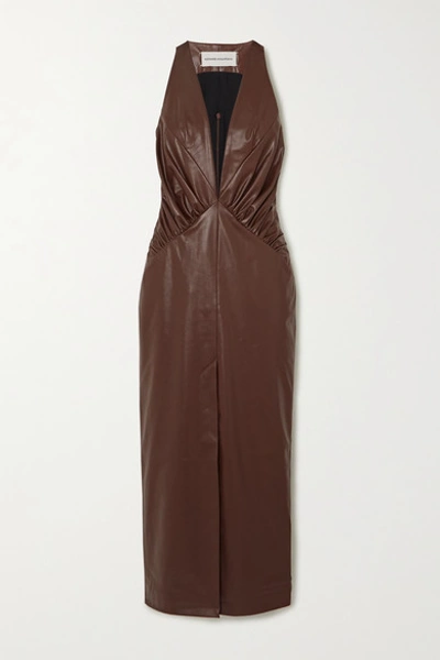 Shop Aleksandre Akhalkatsishvili Faux Leather Midi Dress In Brown